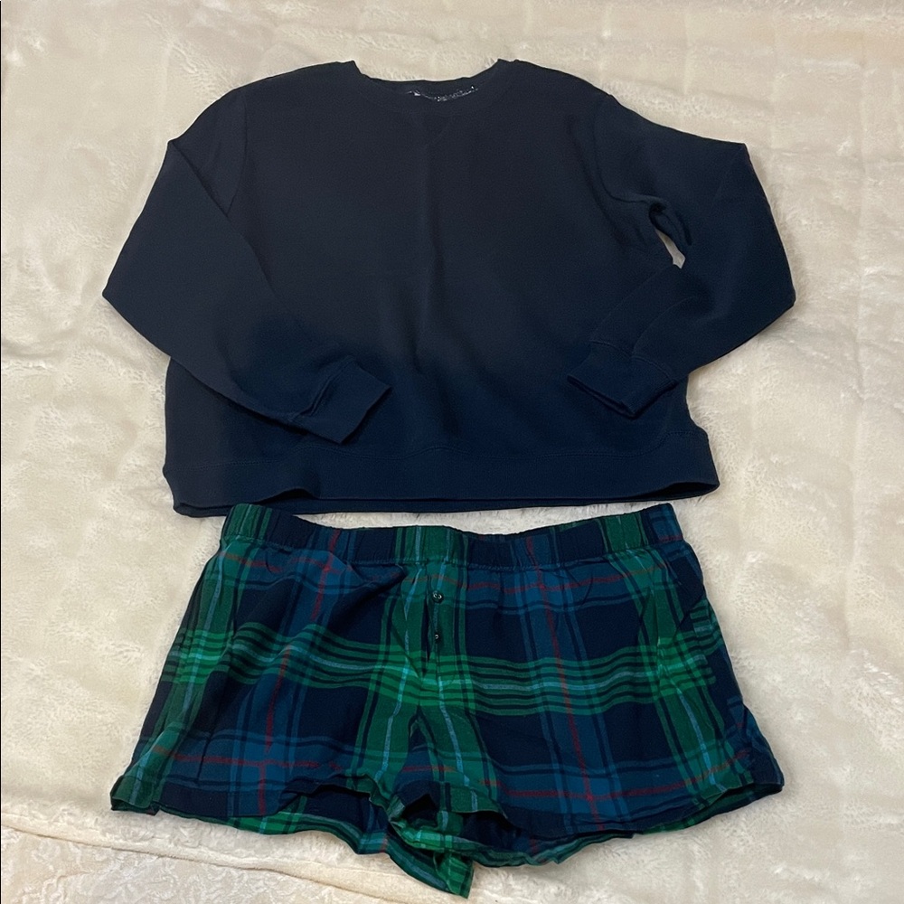 Navy and Green Plaid Pajama Set